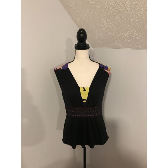 Plenty by Tracy Reese Black with Floral Print Peplum Top - Size Small - Picture 2 of 10